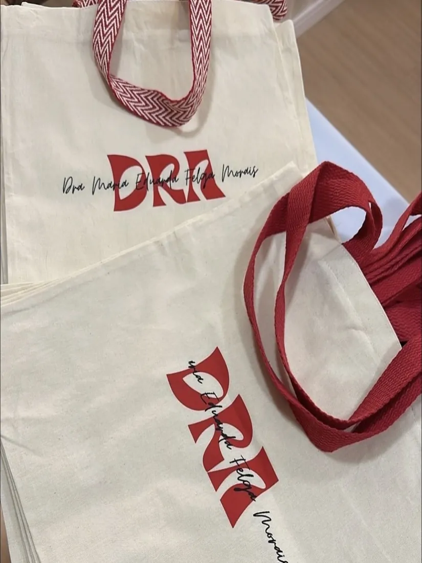Cotton totes, red handles